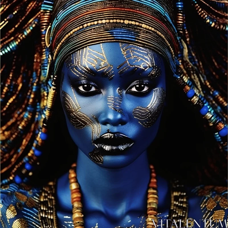 Cultural Expression through Face Paint and Beads AI Image