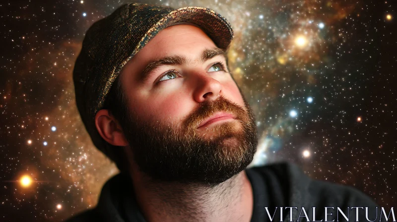 Bearded Man in Front of Space Background AI Image