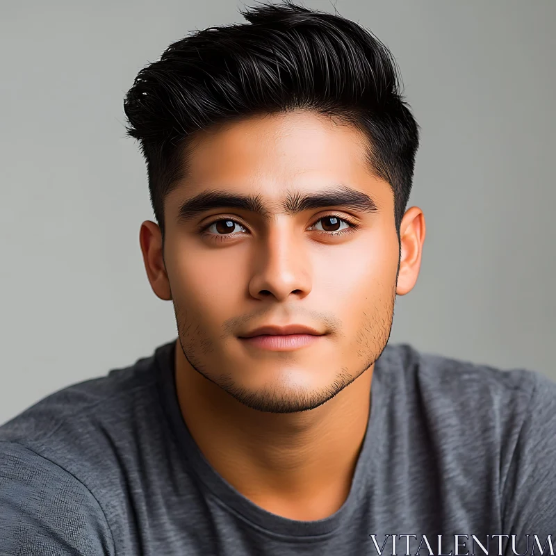 Portrait of Young Man in Gray T-Shirt AI Image