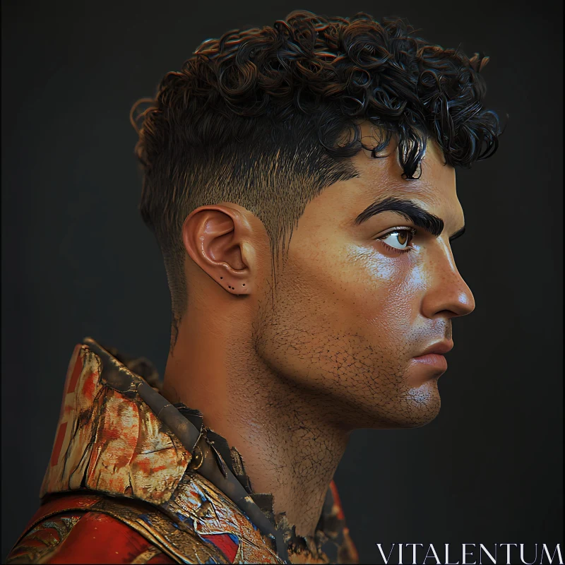 Realistic Side View Portrait of Curly Haired Man AI Image