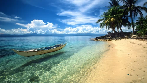 Serene Island Beach with Clear Waters and Palm Trees