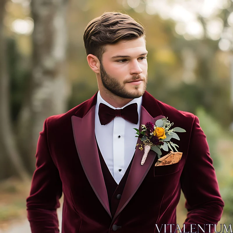 Elegant Man with Floral Boutonniere AI Image