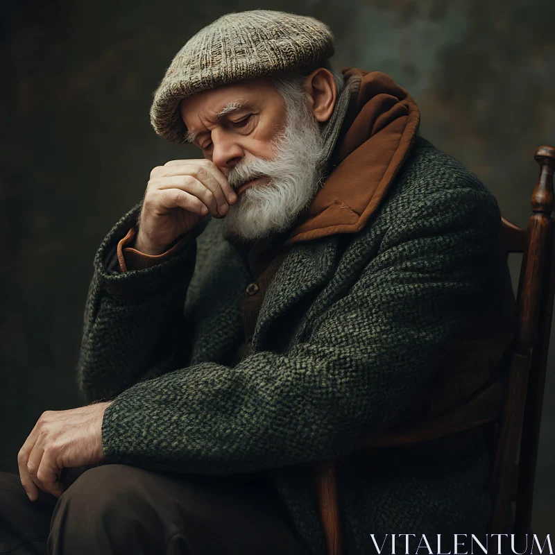 Thoughtful Elderly Man in Warm Clothing AI Image