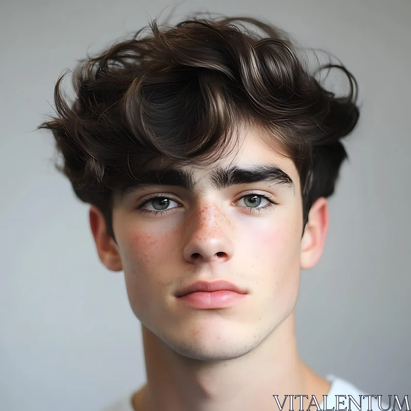 Expressive Young Man Portrait with Tousled Hair AI Image