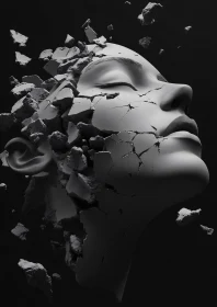 Surreal Fragmented Face in Monochrome Art