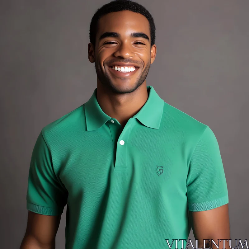 Happy Man in Green Polo Shirt AI Image