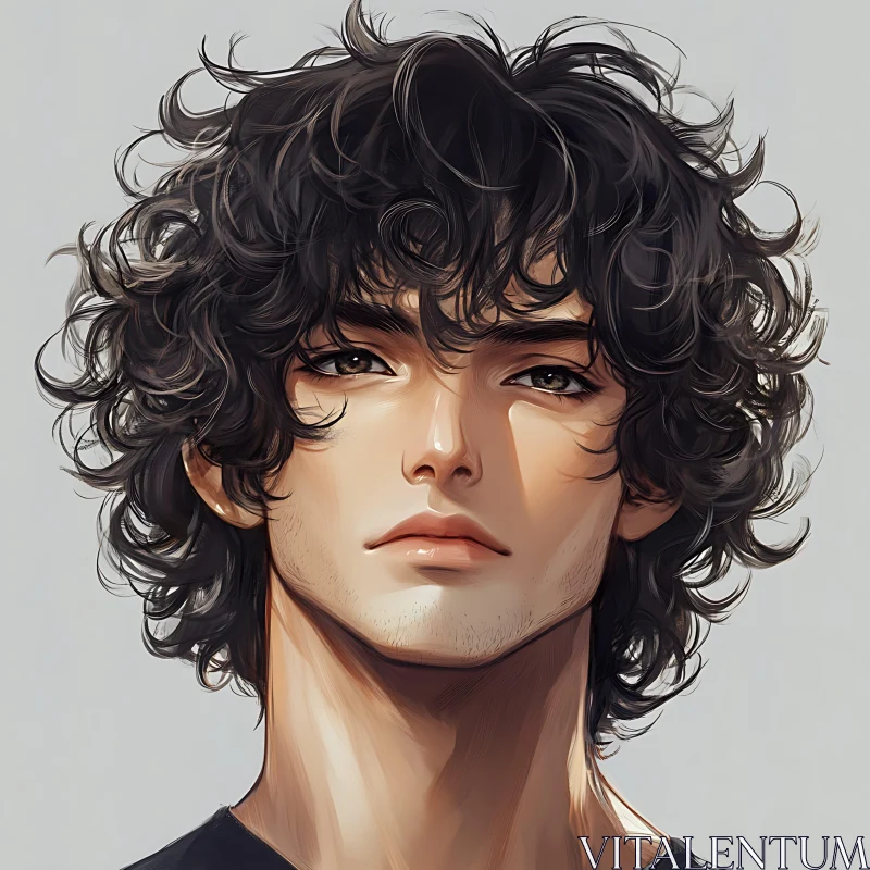 AI ART Curly-Haired Anime Character Portrait Art