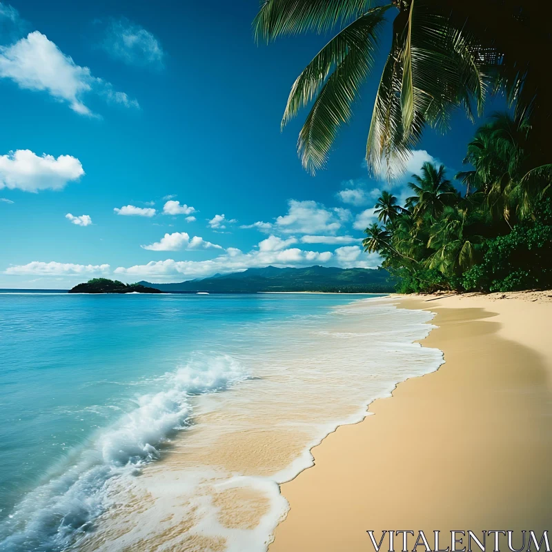 Peaceful Island Beachfront Scenery AI Image