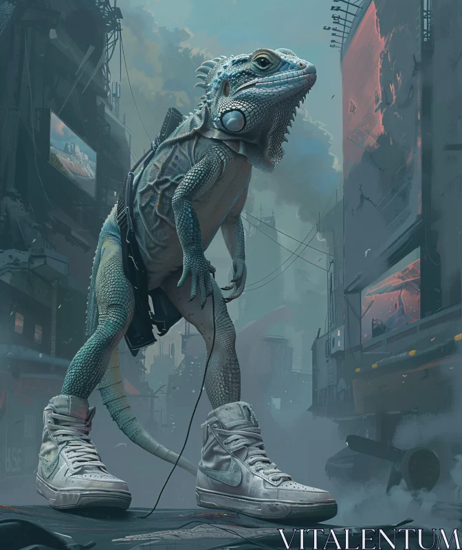 AI ART Urban Cyber Lizard in Sneakers