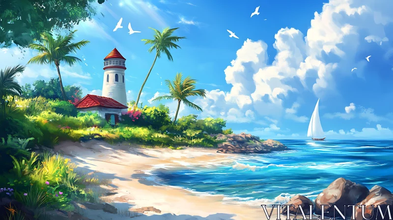 Serene Tropical Beach Scene AI Image