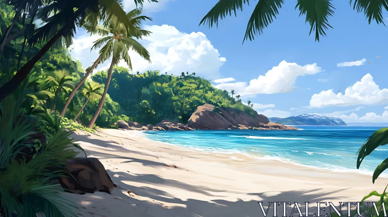 Exotic Island Paradise with Serene Beach and Lush Greenery AI Image