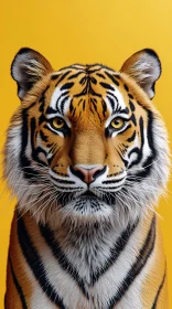 Tiger Portrait Against Yellow Background