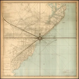 Vintage Coastal Chart with Compass Rose