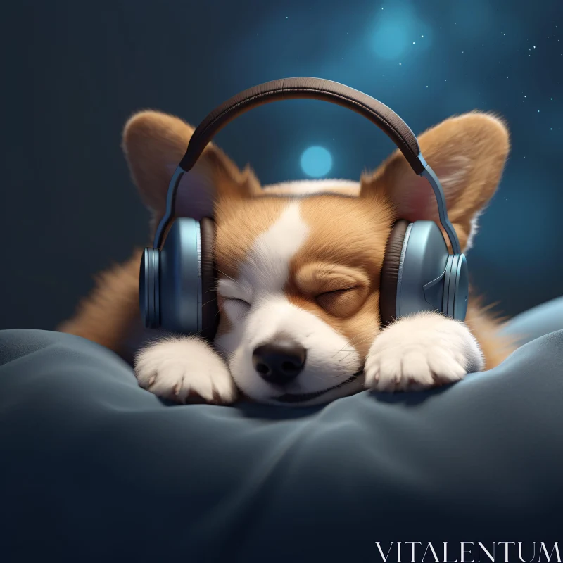 AI ART Cozy Puppy Resting with Headphones