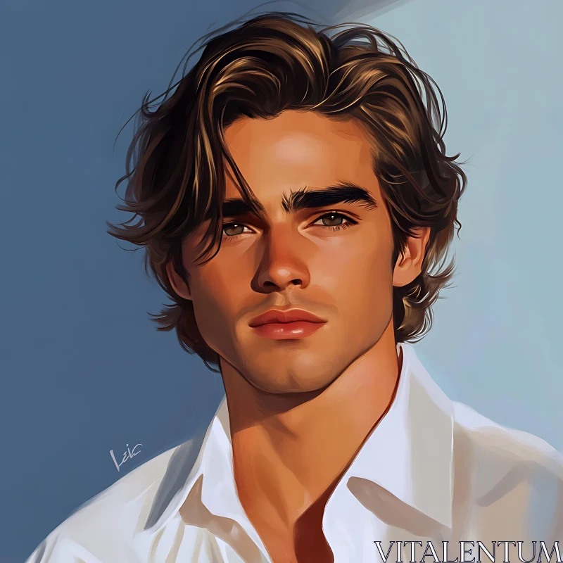 Digital Portrait of a Man with Brown Hair AI Image