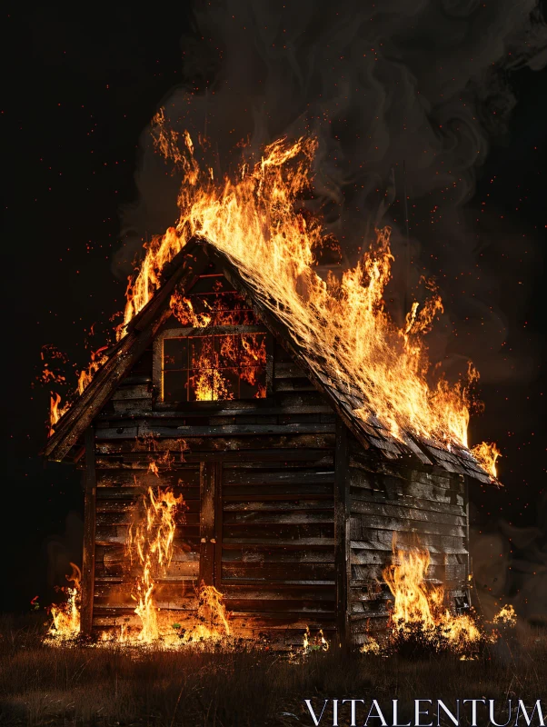 Fierce Fire Consumes Wooden House AI Image