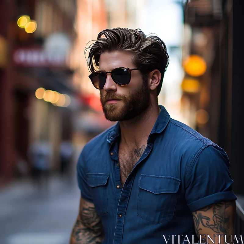 Cool Urban Look with Sunglasses and Tattoos AI Image