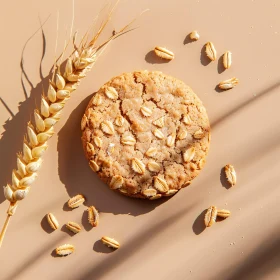 Rustic Oat Cookie on Beige Surface