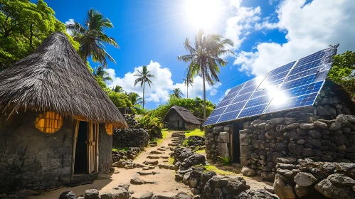 Island Living: Modern Solar Panels and Traditional Huts