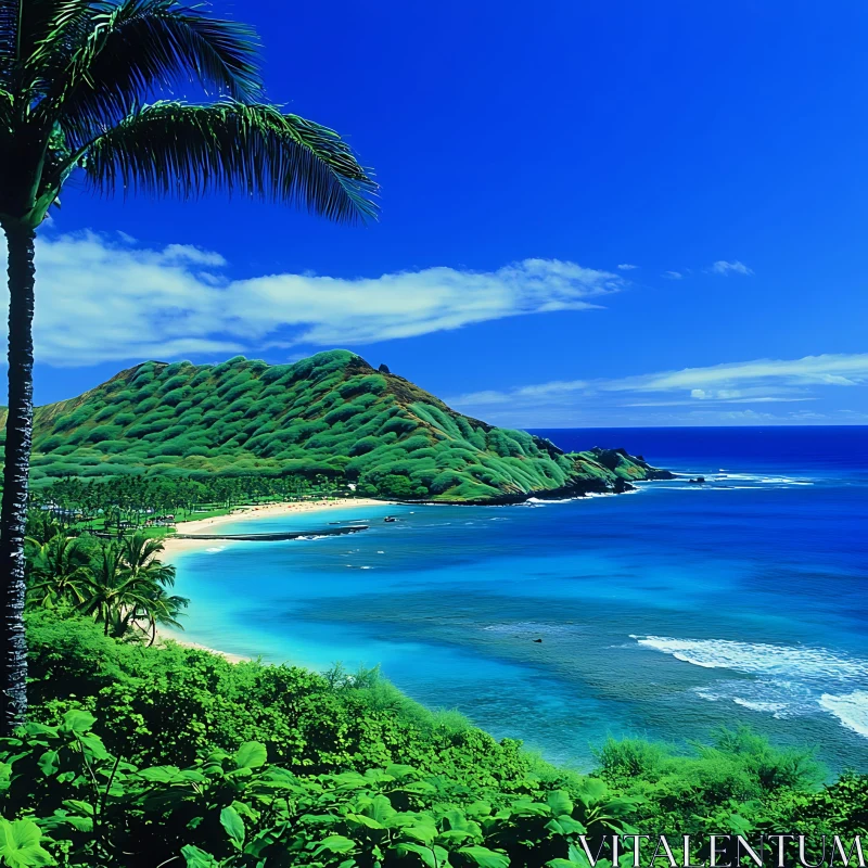 Exotic Beach and Ocean View on a Tropical Island AI Image