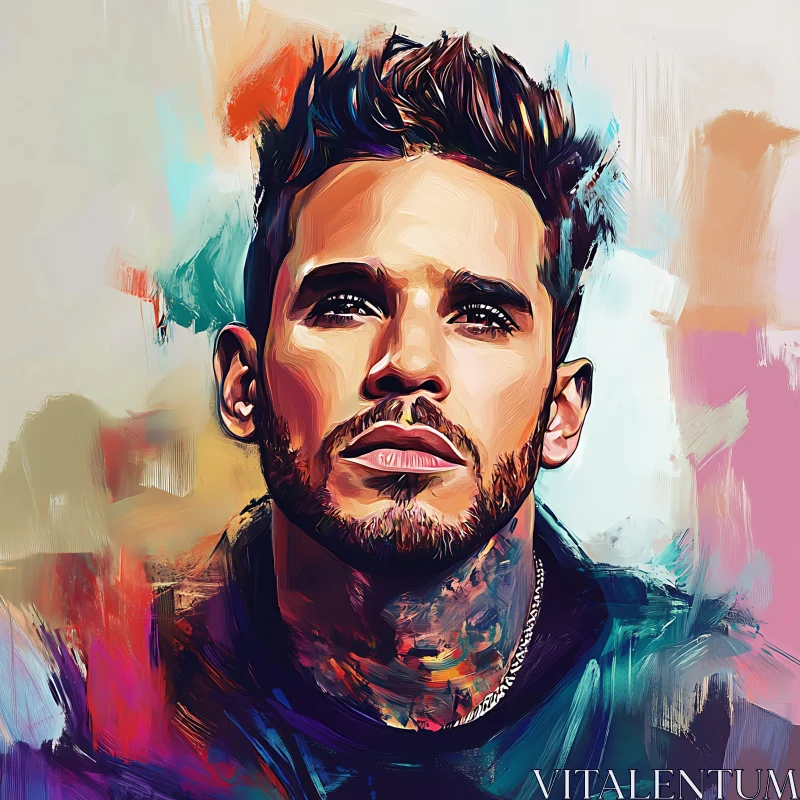 Vibrant Abstract Male Portrait Painting AI Image