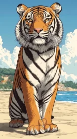 Tiger Relaxing on the Beach Art Image