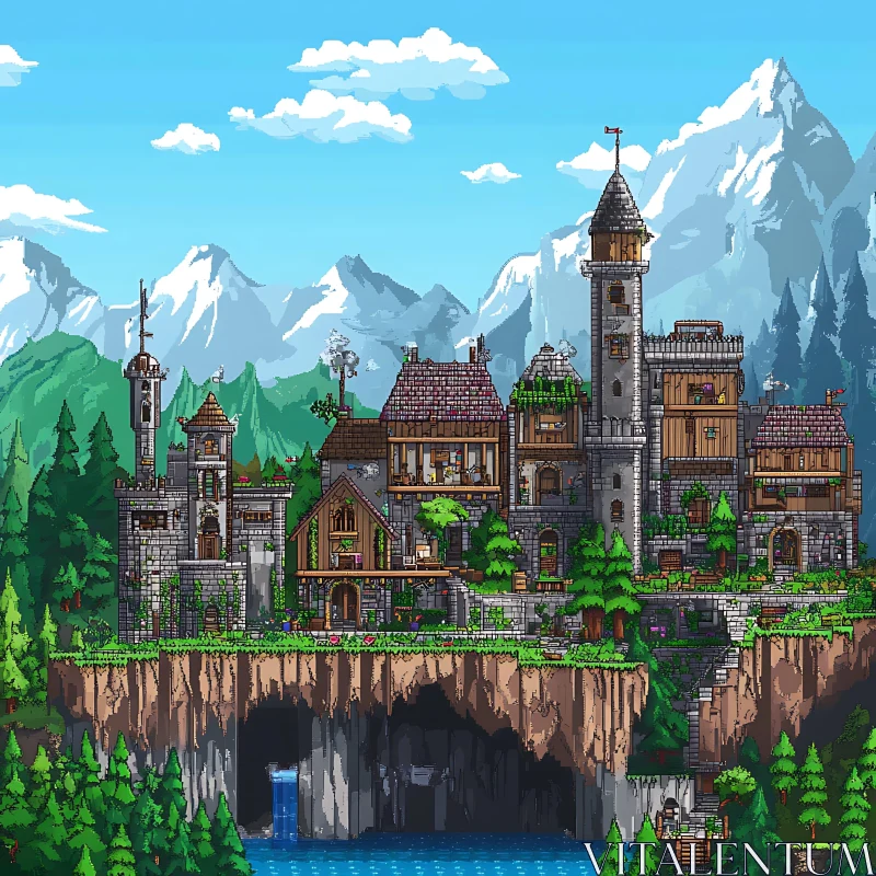 Medieval Castle in Pixel Art AI Image