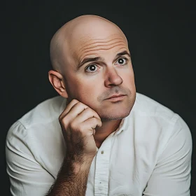 Reflective Portrait of a Bald Man in White