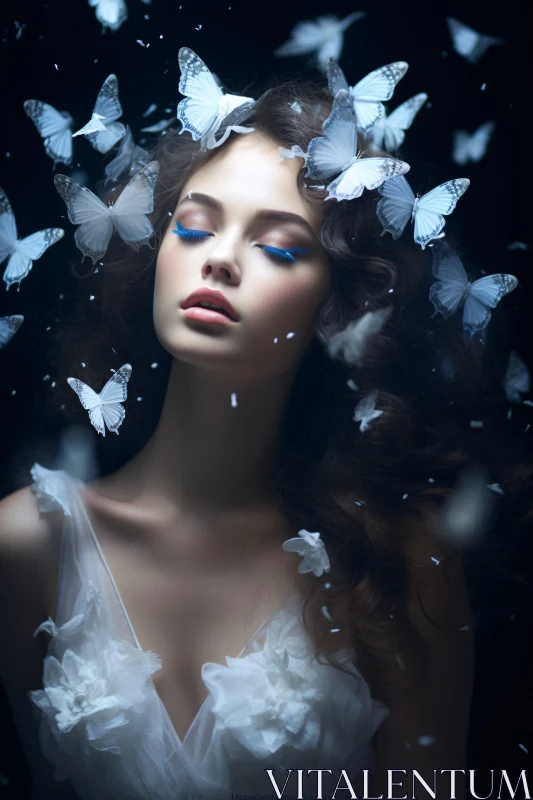 AI ART Dreamlike Portrait of a Woman with Butterflies