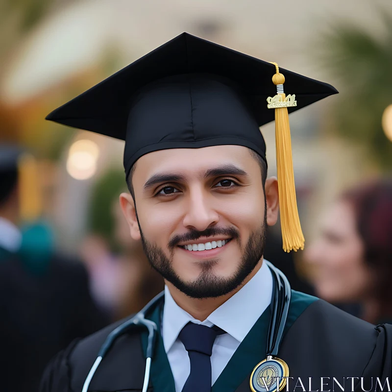 Happy Graduate with Stethoscope AI Image