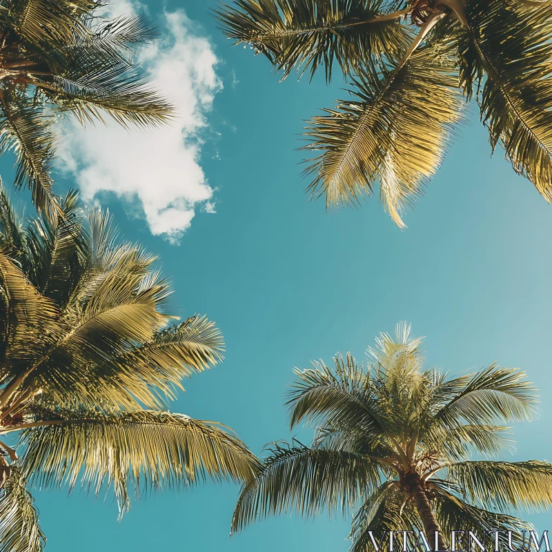 Tropical Palm Trees Framing the Clear Blue Sky AI Image