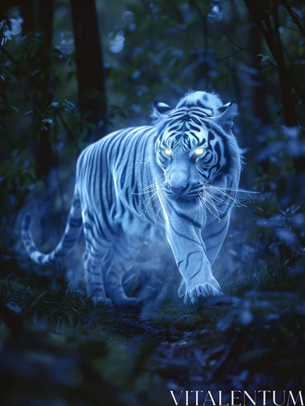 Ethereal White Tiger under Moonlight AI Image