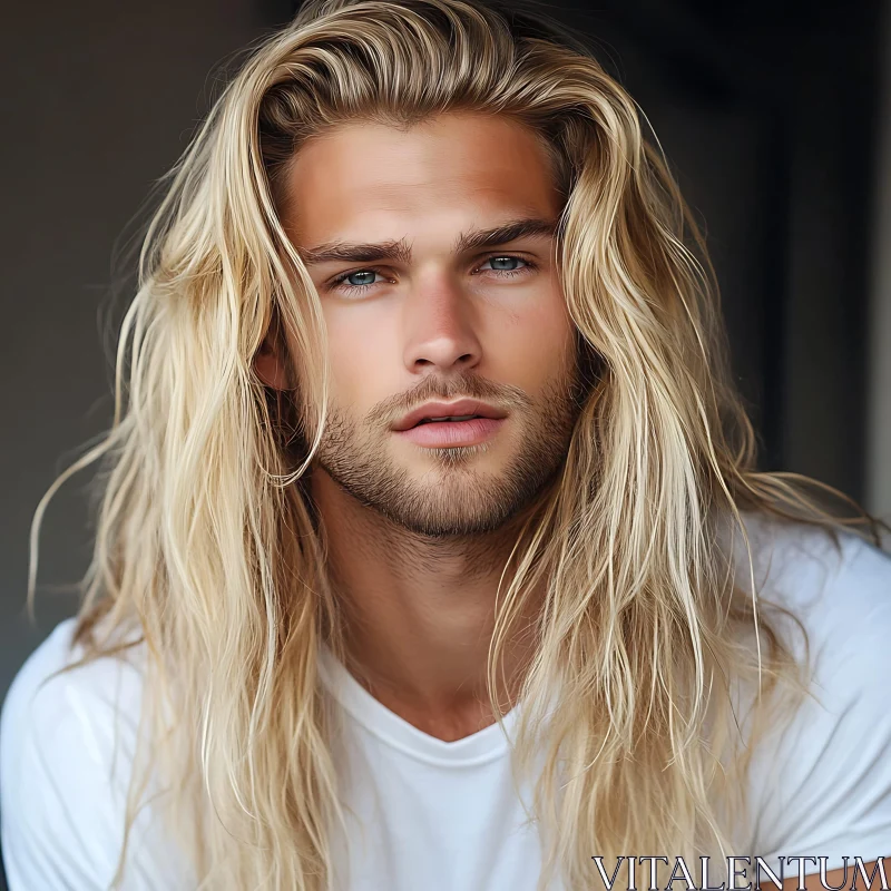 Blond Male with Flowing Hair and Beard AI Image