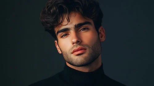 Man in Black Turtleneck with Curly Hair and Beard