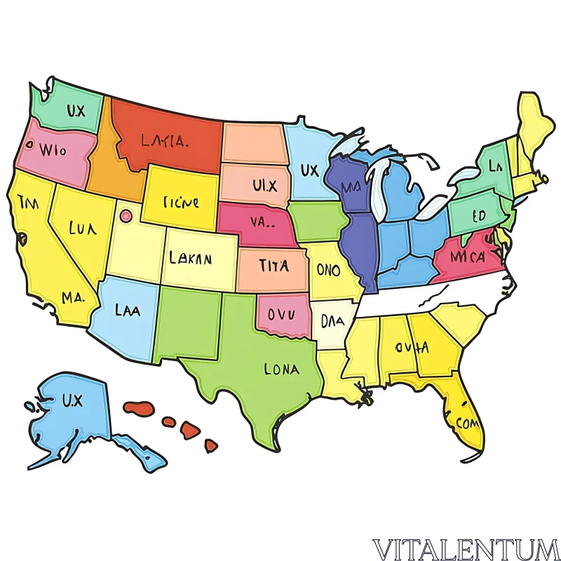 Vivid USA Map Illustration with State Labels AI Image