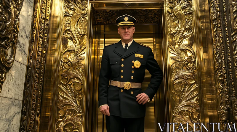 Elegant Elevator Design and Officer in Uniform AI Image