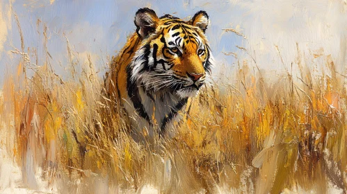 Tiger in Tall Grassland