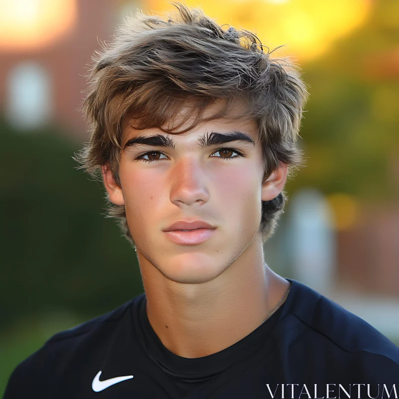 Young Man in Autumn Setting AI Image