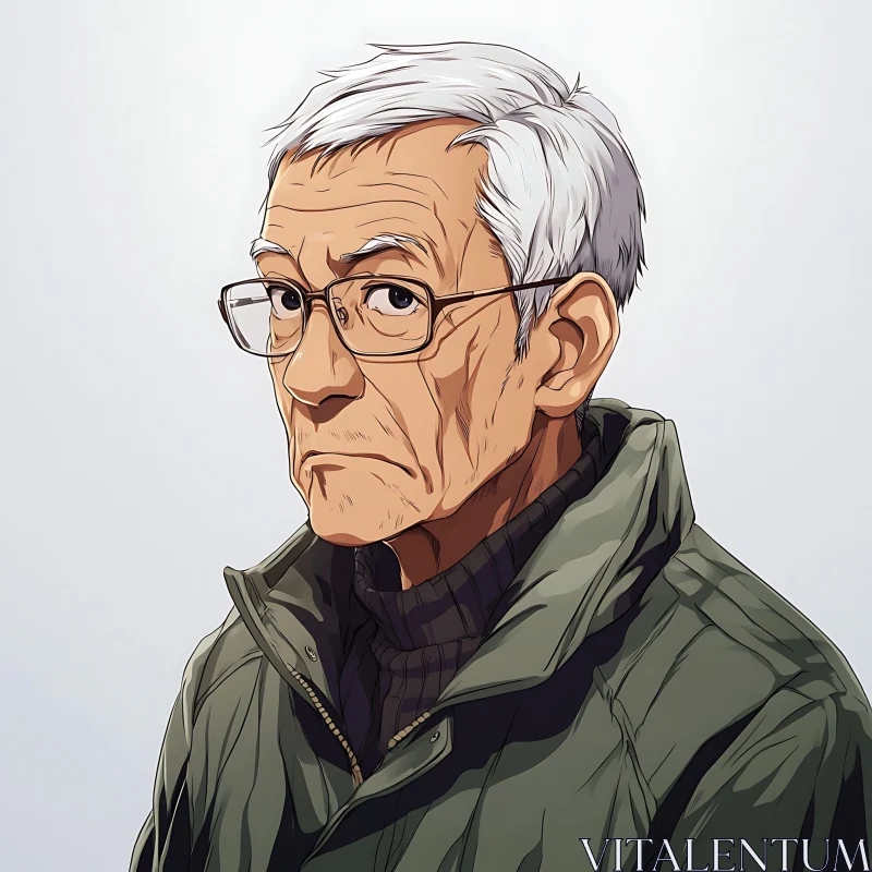 Elderly Anime Character with Glasses AI Image