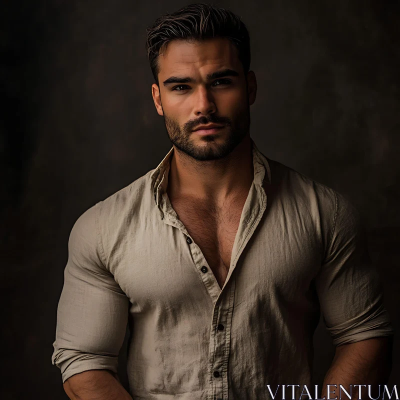 Confident Muscular Man in Unbuttoned Shirt AI Image