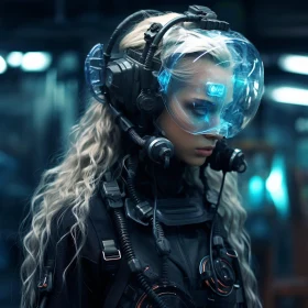 High-Tech Cyborg Woman in Futuristic Gear