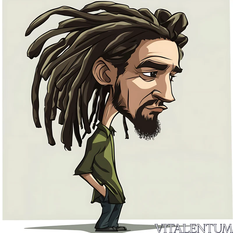 Detailed Cartoon of a Man with Dreadlocks AI Image