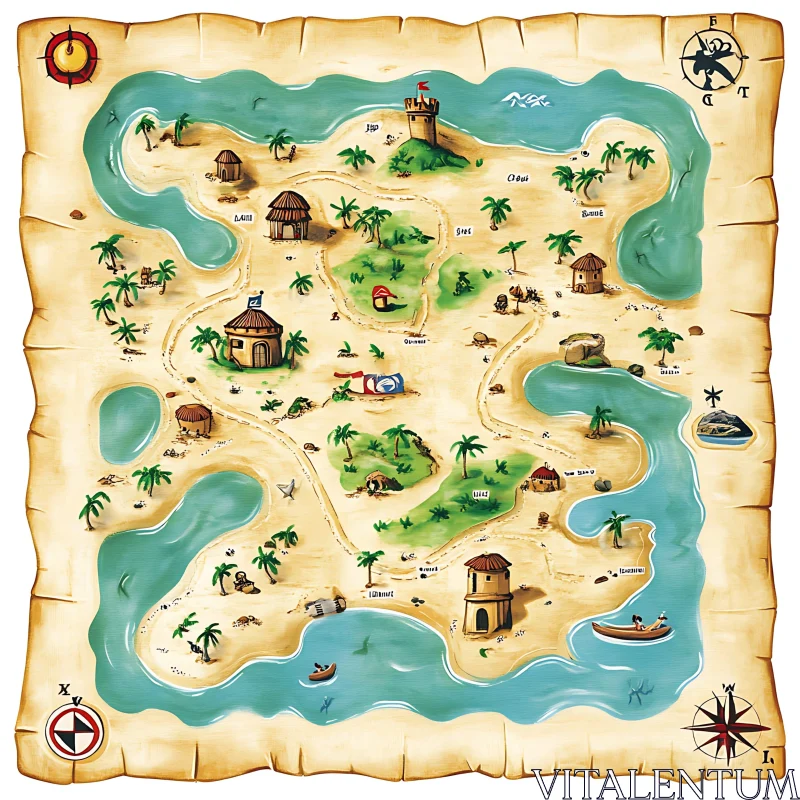 Pirate Island Treasure Map Illustration AI Image