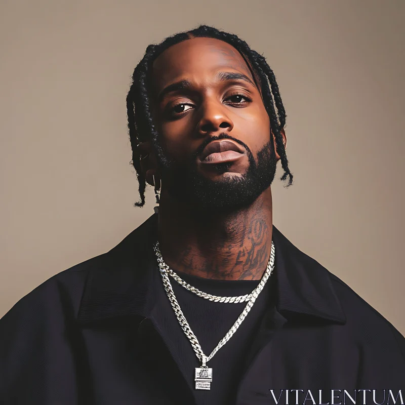 Confident Man in Fashionable Attire and Braided Hair AI Image