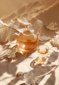 Glass Teapot on Floral Background