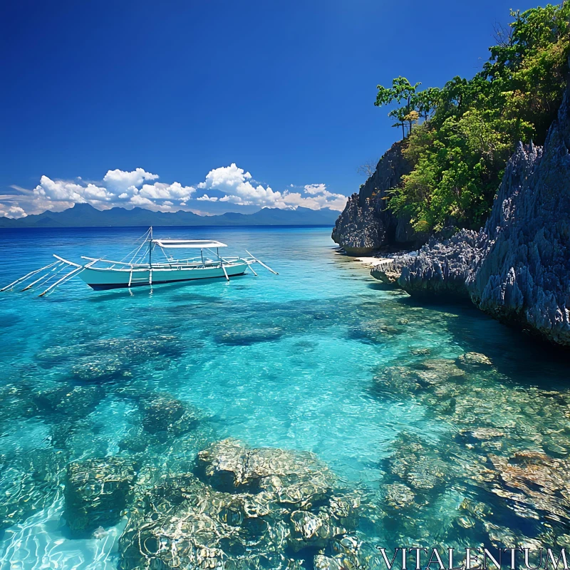 Idyllic Island with Pristine Waters and Rocky Cliffs AI Image