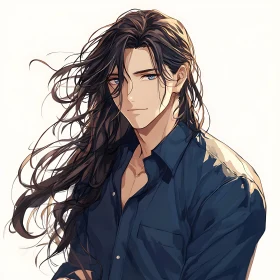 Anime Portrait of a Long-Haired Man