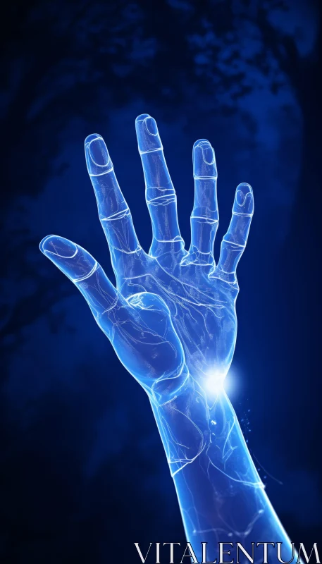 AI ART Neon Blue Hand Technology