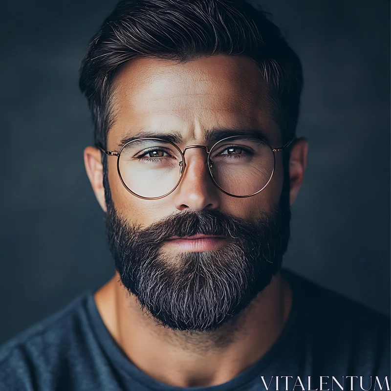 Bearded Man with Stylish Eyeglasses in Blue Background AI Image