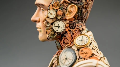 Mechanical Cyborg Profile with Timepieces